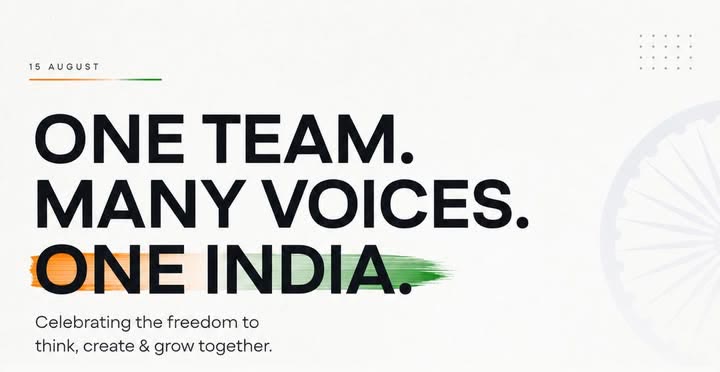 Our 15 Aug 2026 post on Facebook: One team. Many voices. One India.